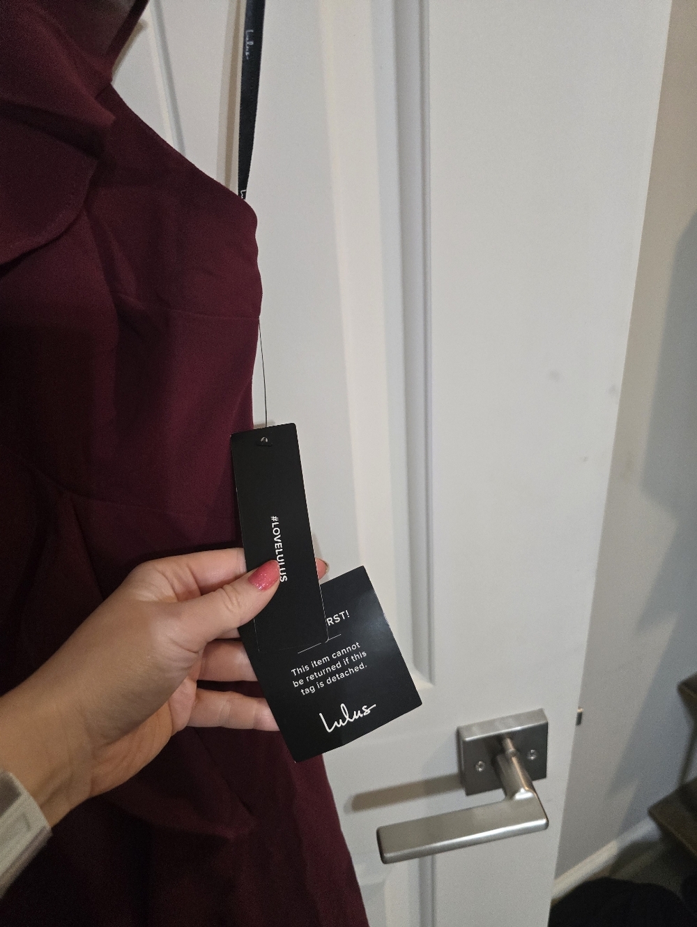 NWT Lulus Maxi Red Purple Ruffled V-Neck Maxi Dress in Burgundy Small Bridesmaid - Picture 4 of 6